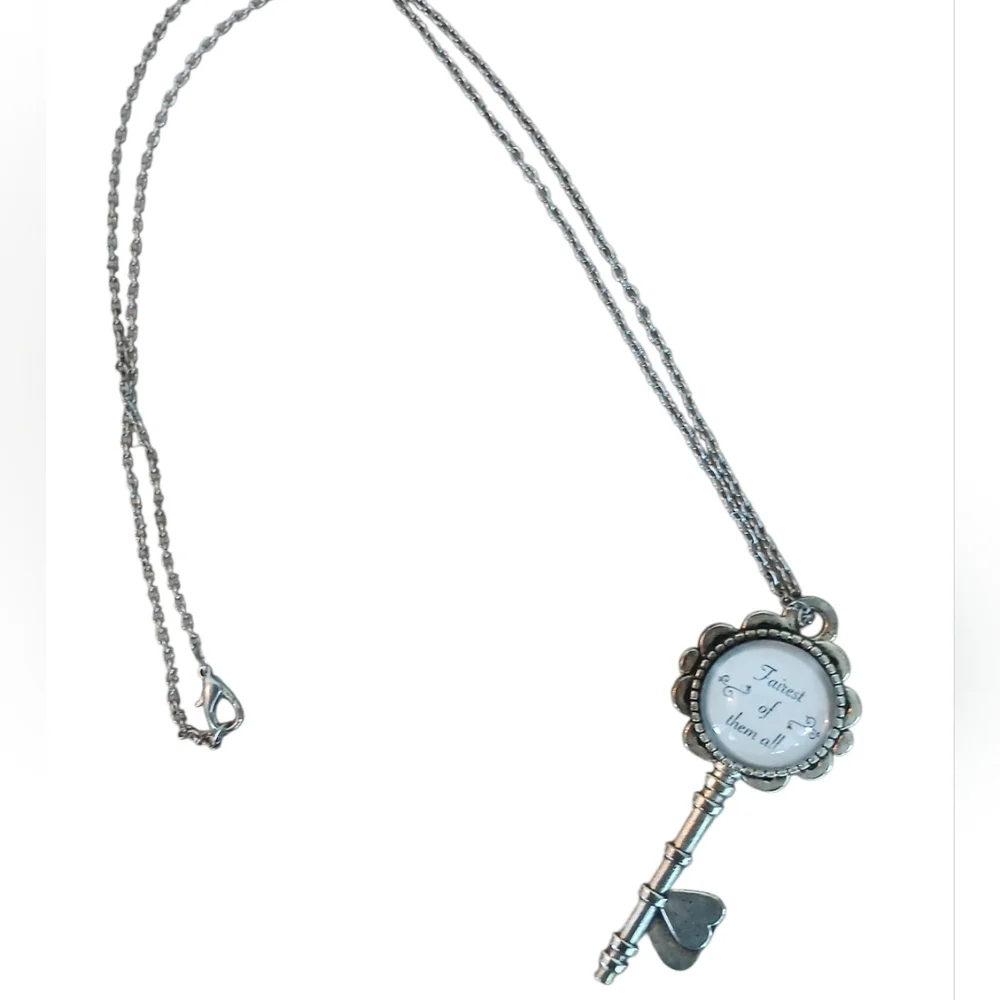 Disney Snow White Quote Fairest Of Them All Silver Key Pendant Necklace